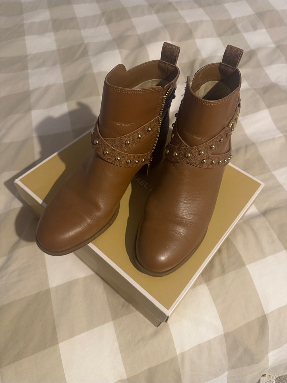 Michael Kors Tan Leather Studded Ankle Booties